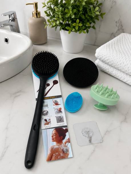 STREPTO Silicone Bath Brush Combo Back Scrubber & Scalp Massager