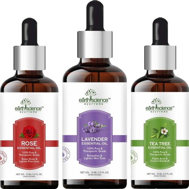 Earth Science Ayurveda Rose, Lavender & Tea Tree Essential Oil (Pure) (Set of 2)