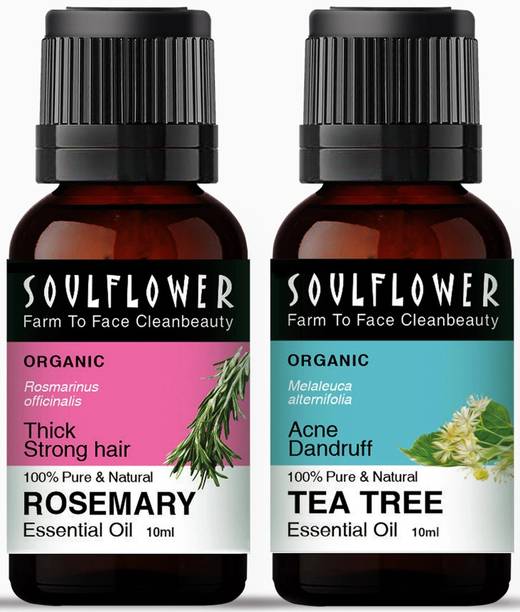 Soulflower Rosemary & Tea Tree Essential Oil | Hair, Skin Acne | Pure, Organic | Pack of 2