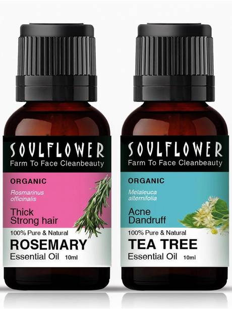 Soulflower Rosemary & Tea Tree Essential Oil | Hair, Skin Acne | Pure, Organic | Pack of 2