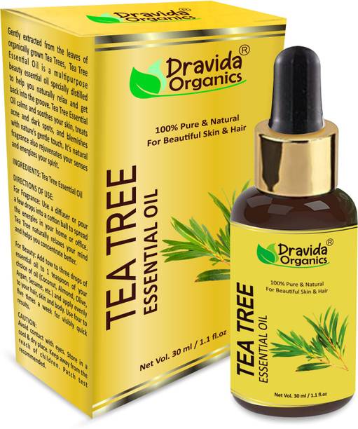 Dravida Organics Tea Tree Oil for Skin, Hair and Acne care - Tea-Tree Essential Oil -30ML