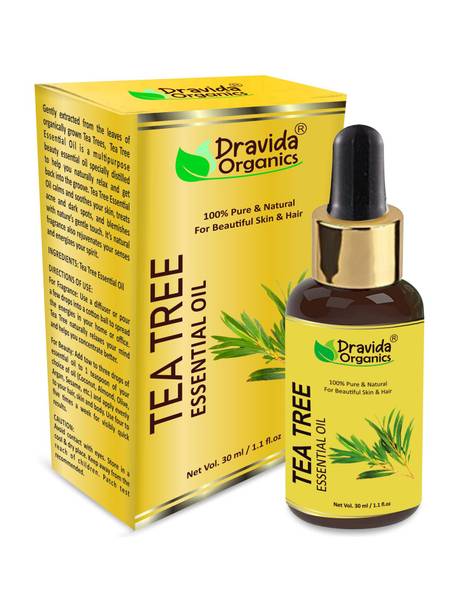 Dravida Organics Tea Tree Oil for Skin, Hair and Acne care - Tea-Tree Essential Oil -30ML