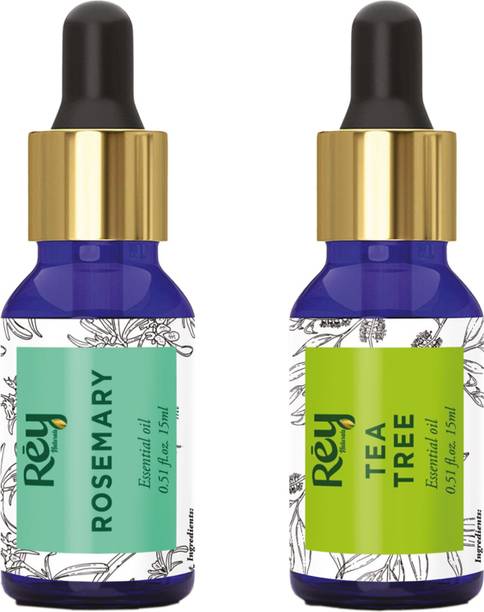 Rey Naturals Tea tree oil & Rosemary essential oils - Pure 100% Natural for Healthy Skin, Face, and Hair (15 ml + 15 ml)