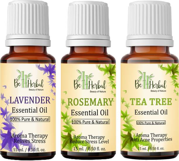 BE HERBAL 100% Pure Tea tree, Rosemary, Lavender Essential oil for Hair, Skin & Hair