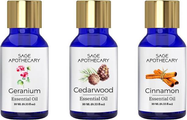 Sage Apothecary Essential Oil Combo 3 in 1 pack (Geranium, Cedarwood & Cinnamon)│100% pure