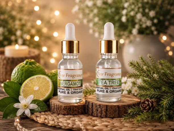 NavFragrance Bergamot / Tea Tree Essential Oil Combo for Diffuser, Massage, Aromatherapy