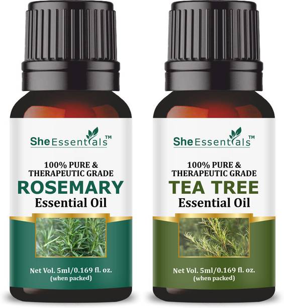 She Essentials 100% Natural & Pure Rosemary Essential oil & Tea Tree Oil Combo Pack of 2