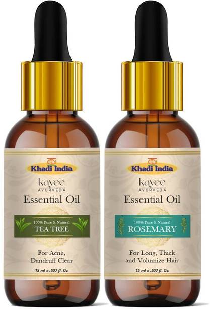 Kayee Ayurveda Khadi Tea Tree & Rosemary Essential Oil for Skin & Hair Care (Pure) (15 ML Each)