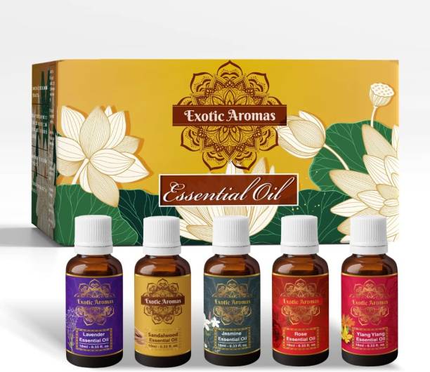 Exotic Aromas Essential Oil - Lavender, Sandalwood, Jasmine, Rose, Ylang Ylang (Pack of 5)