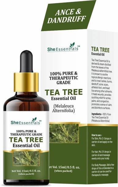 She Essentials Tea Tree Essential Oil 100% Natural & Pure for Hair, Skin & Aromatherapy