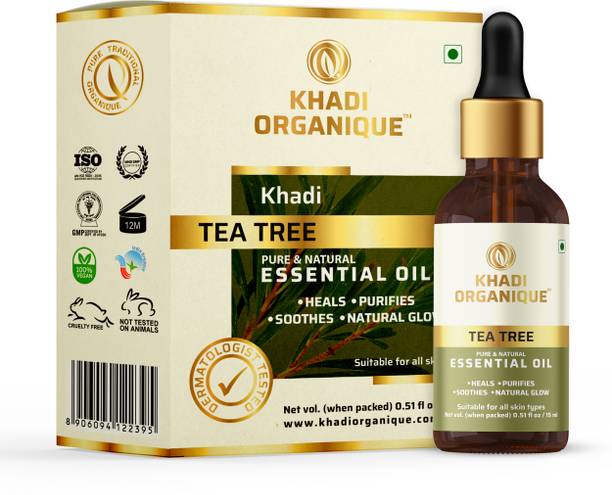 khadi ORGANIQUE Tea Tree Essential Oil (100% PURE & NATURAL - UNDILUTED) Therapeutic Grade - - Perfect for Aromatherapy, Relaxation, Skin Therapy & More!