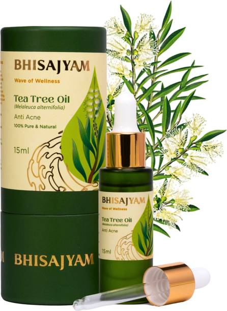 Bhisajyam Tea Tree Essential Oil 100% Pure & Natural for Dandruff, Acne, Anti Bacterial