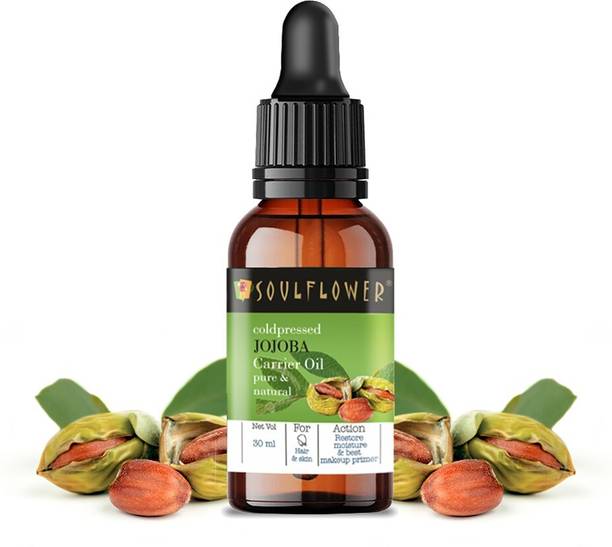 सोल्फ्लोवर Jojoba Carrier Oil 30ml, 100% Premium & Pure, Natural and Coldpressed, For Hair Growth, Moisturizing Skin, Makeup Primer, Makeup Remover