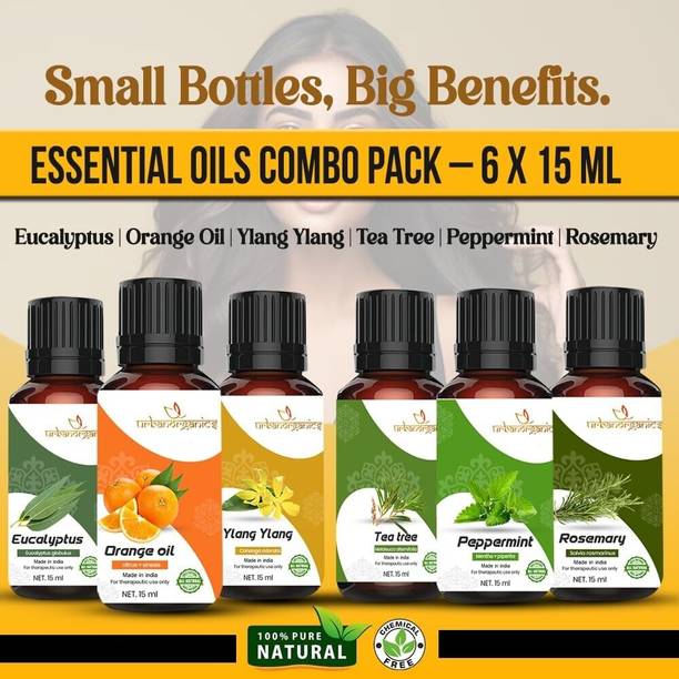 URBANORGANICS Set of 6 Eucalyptus, Orange,Ylang Ylang,Tea Tree,Peppermint,Rosemary Organic oil