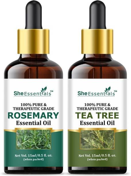 She Essentials Rosemary Oil & Tea Tree Essential Oil 100% Pure for Hair, Skin, Aromatherapy