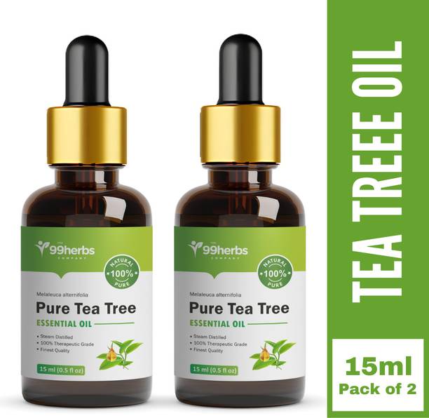 The 99 Herbs Company (Pack of 2) Pure Tea Tree Essential Oil 15ml | Hair Care & Aromatherapy