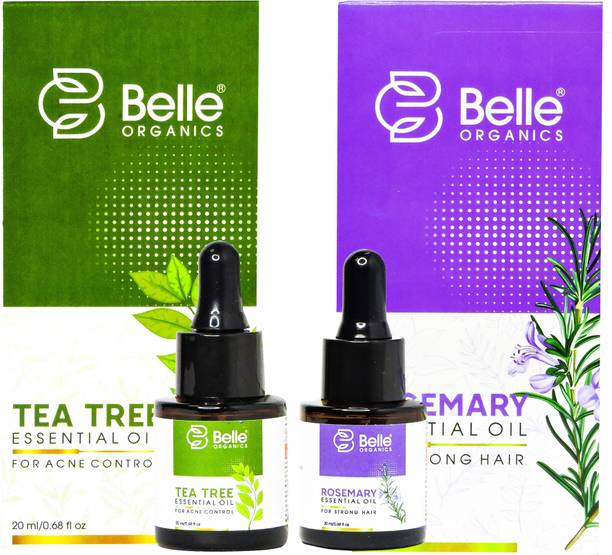 Belle Organics Tea Tree & Rosemary Essential Oil Combo Acne Control, Skin & Hair Growth