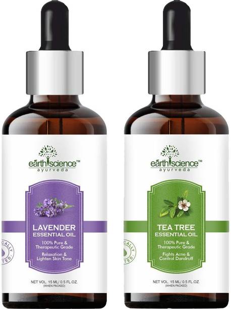 Earth Science Ayurveda Lavender & Tea Tree Essential Oil for Skin, Hair & Aromatherapy (Set of 2)