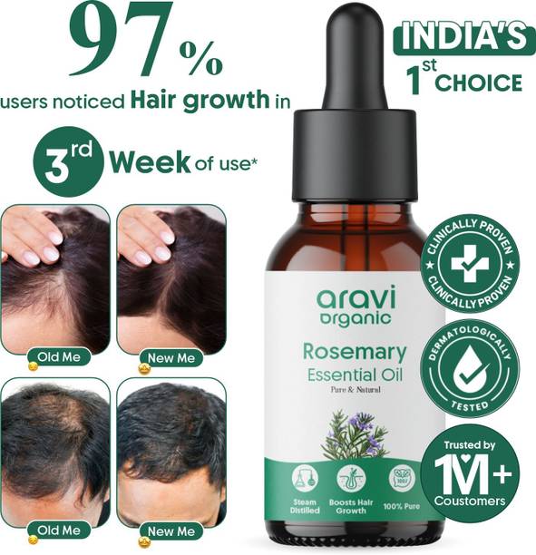 Aravi Organic 100 % Pure Rosemary Essential Oil for Promote Hair Growth & Nourishment