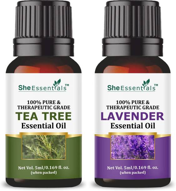 She Essentials 100% Natural & Pure Tea Tree Essential oil & Lavender Oil Combo Pack of 2