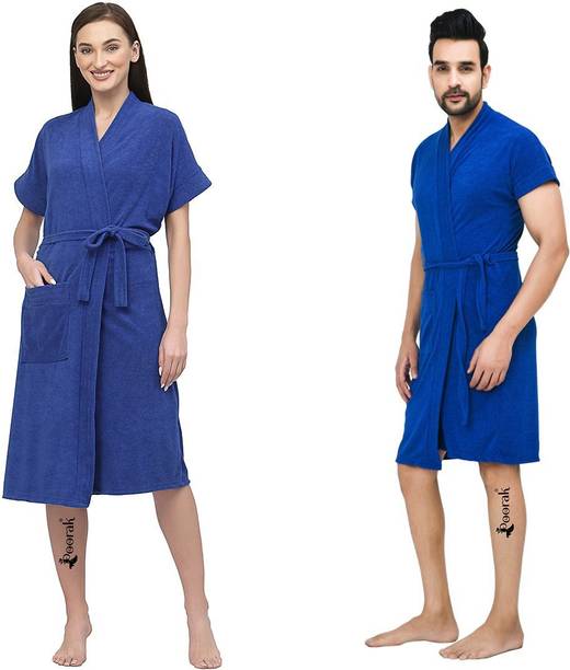Poorak Royal Blue Free Size Bath Robe