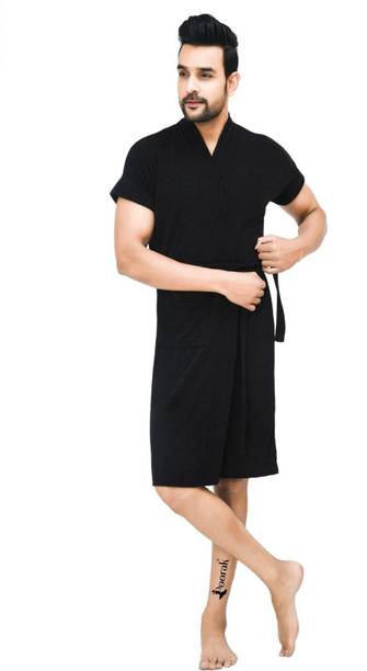 Poorak Black Free Size Bath Robe