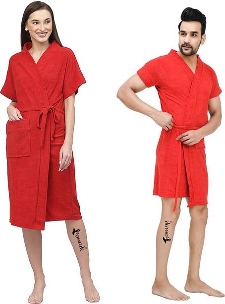 Poorak Red Free Size Bath Robe