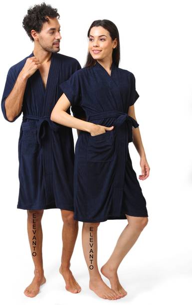 ELEVANTO NAVY Free Size Bath Robe