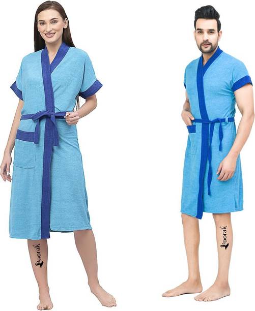 Poorak Ferozi Blue Free Size Bath Robe