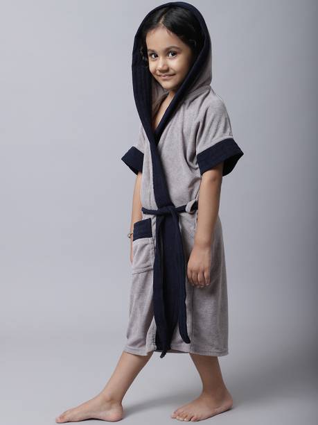 ELEVANTO Grey-Navy Small Bath Robe