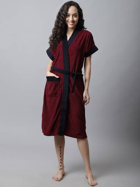 ELEVANTO MAROON-NAVY Free Size Bath Robe