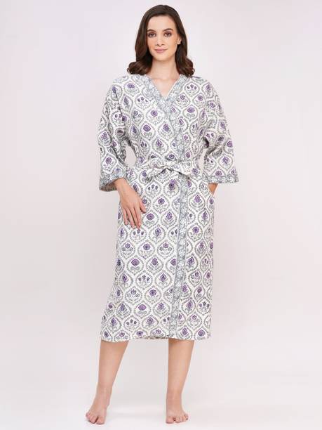 Poorak Grey Free Size Bath Robe