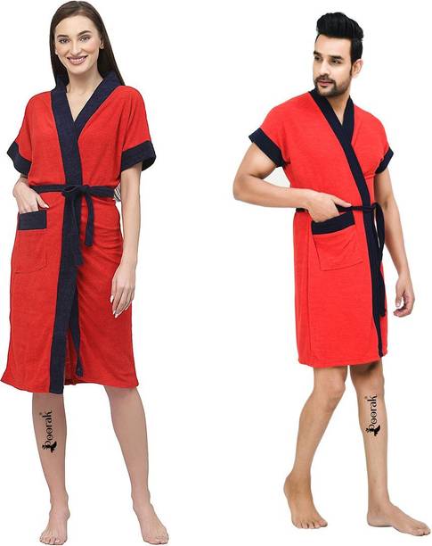 Poorak Red Blue Free Size Bath Robe