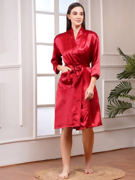 Poorak Maroon Free Size Bath Robe