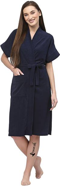 Poorak Navy Free Size Bath Robe