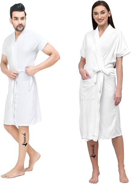 Poorak White Free Size Bath Robe
