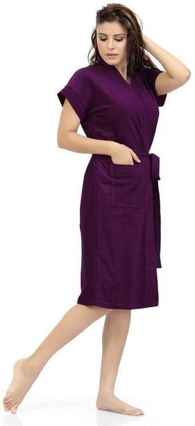 ELEVANTO Purple 1 Free Size Bath Robe