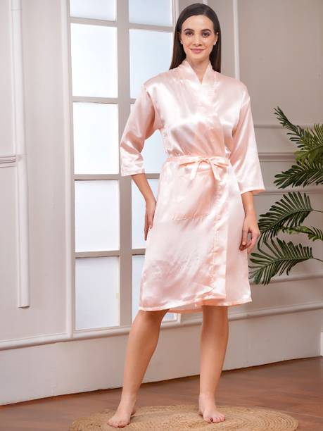 Poorak Peach Free Size Bath Robe