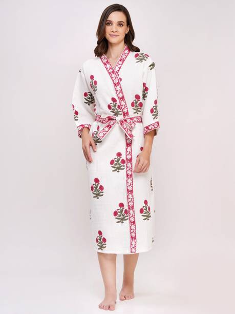 Poorak Green Pink Free Size Bath Robe