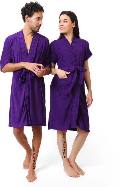 ELEVANTO Purple Free Size Bath Robe