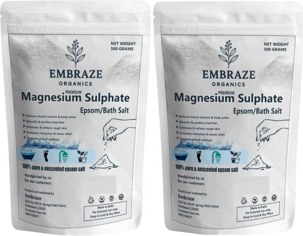 EMBRAZE ORGANICS Epsom Bath Salt Crystals for Muscle Pain & Foot Soak Relief Pack of 2