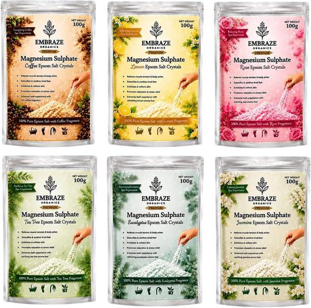 EMBRAZE ORGANICS Magnesium Sulphate Epsom Salt Pack Coffee Lemon Rose Tea Tree Eucalyptus Mix