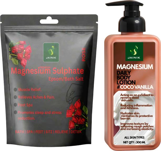 JAINIK Rose Epsom Salt For Soothing muscles, Coco Vanilla Lotion For Sleep