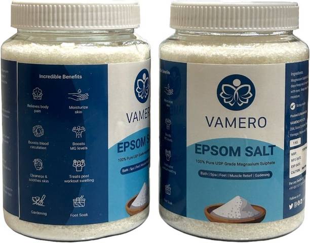 VAMERO Epsom Bath Salt For Relaxation Muscle Relief Bath & Feet Soak -Pack of 2 (1 kg)