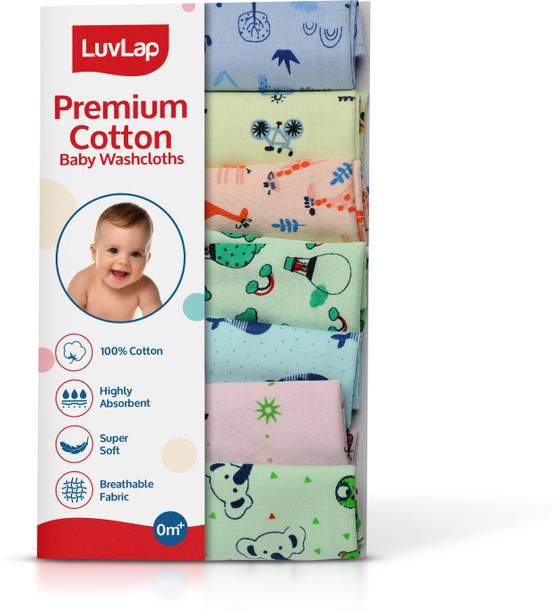 LuvLap Cotton 181 GSM Premium Baby Washcloth for New Born, 100% Hosiery Cotton Cloth, Bath, Face Towel Set