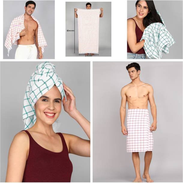 G Fabrics Cotton 500 GSM Bath, Face, Hair Towel Set