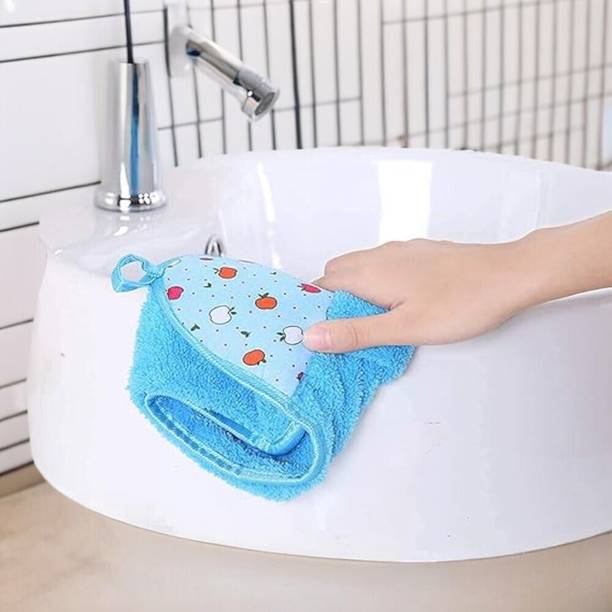 SJK Hanging Hand Towel Velvet Napkin for Kitchen and Wash Basin ( Pack Of 2) 1.418 Random Colour Cloth Napkins