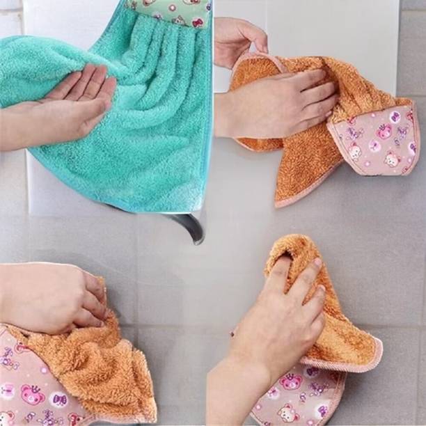 SJK Hanging Hand Towel Velvet Napkin for Kitchen and Wash Basin ( Pack Of 2) 1.722 Random Colour Cloth Napkins