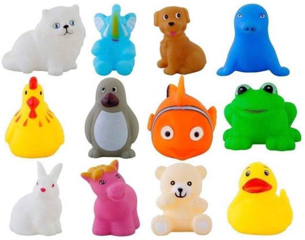 MAIRAAG Kids Soft Animal Squeeze Toy Set (12 Pcs) Stress Relief Squishy Toys for Kids Bath Toy