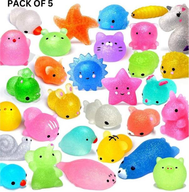 ANABGI Glitter Mochi Squishy Toys for Kids, Kawaii Stress Relief Toys for Kids Bath Toy